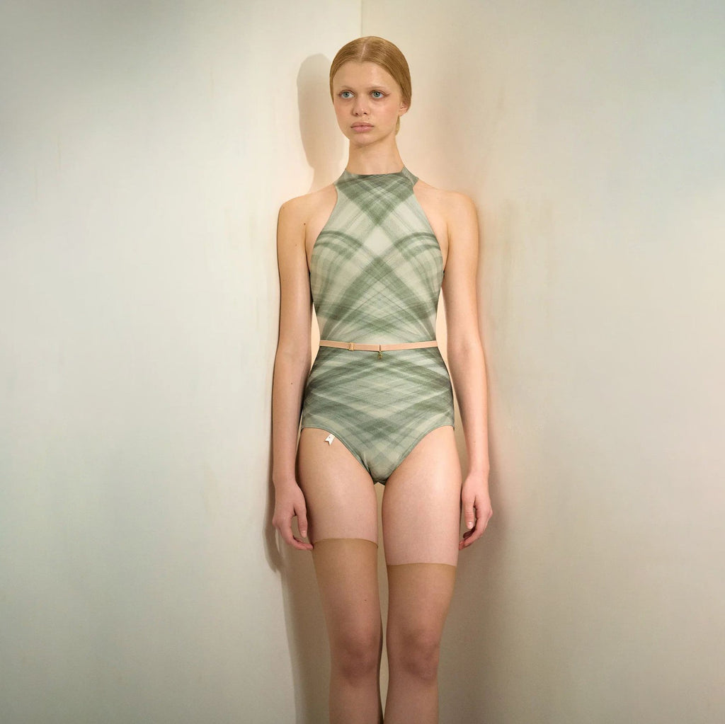 Women Green Check "TULLE PLIÉ" Ballet Onesies(201LE20VL/evergreen)