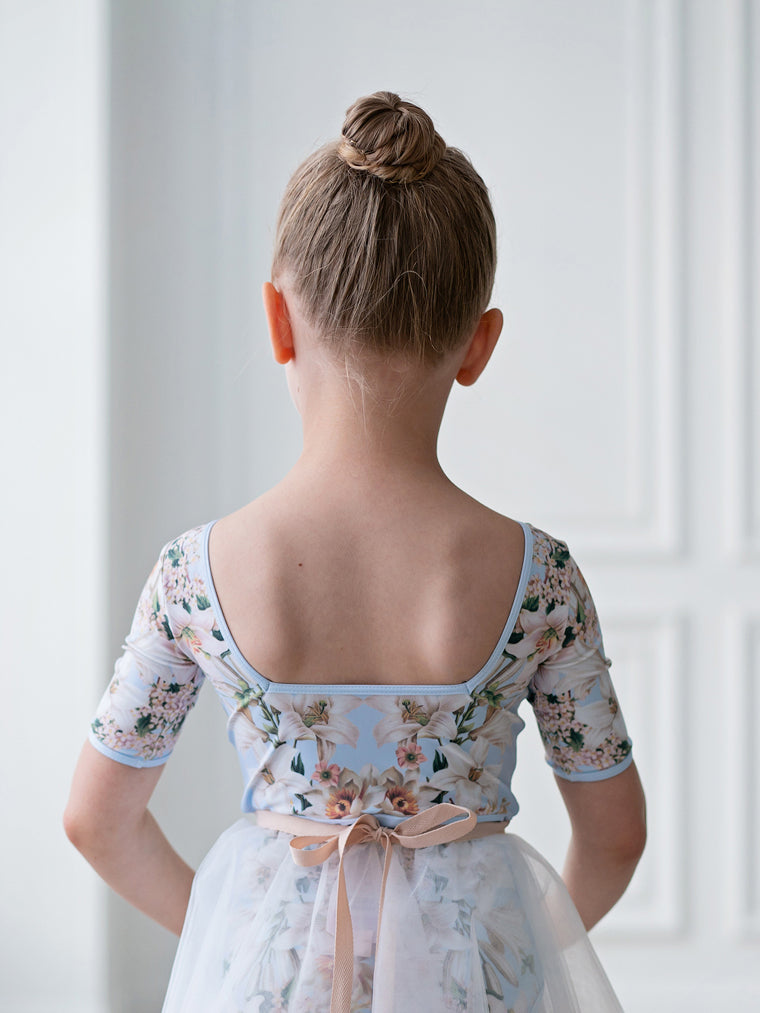 Girls Blue Printed Ballet Onesies