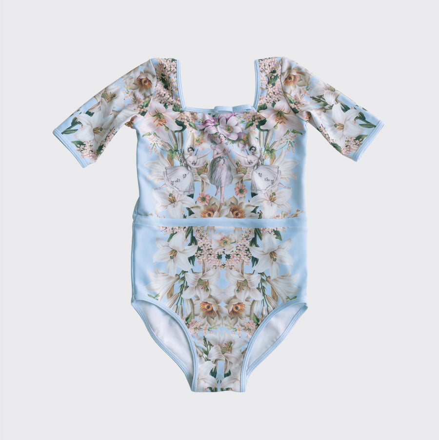 Girls Blue Printed Ballet Onesies