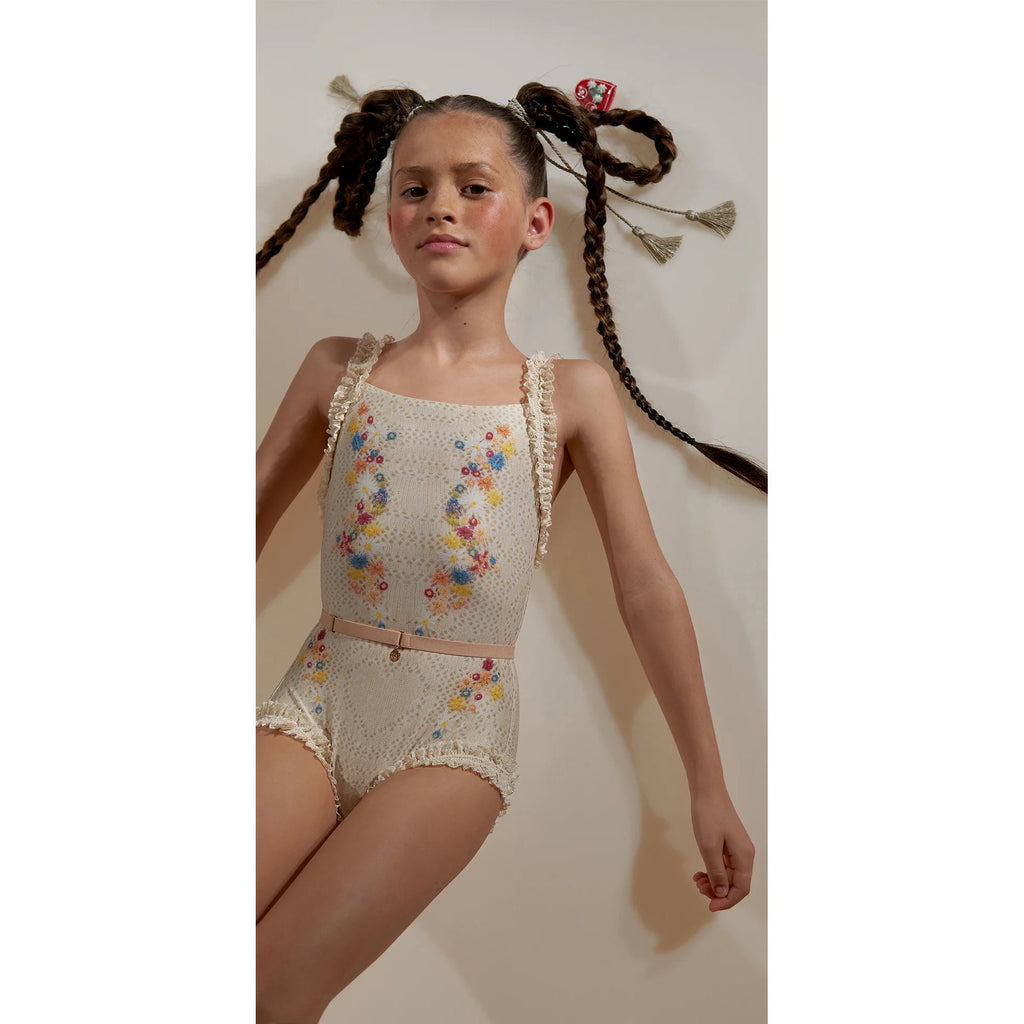 Girls White Embroidered Ballet Onesies