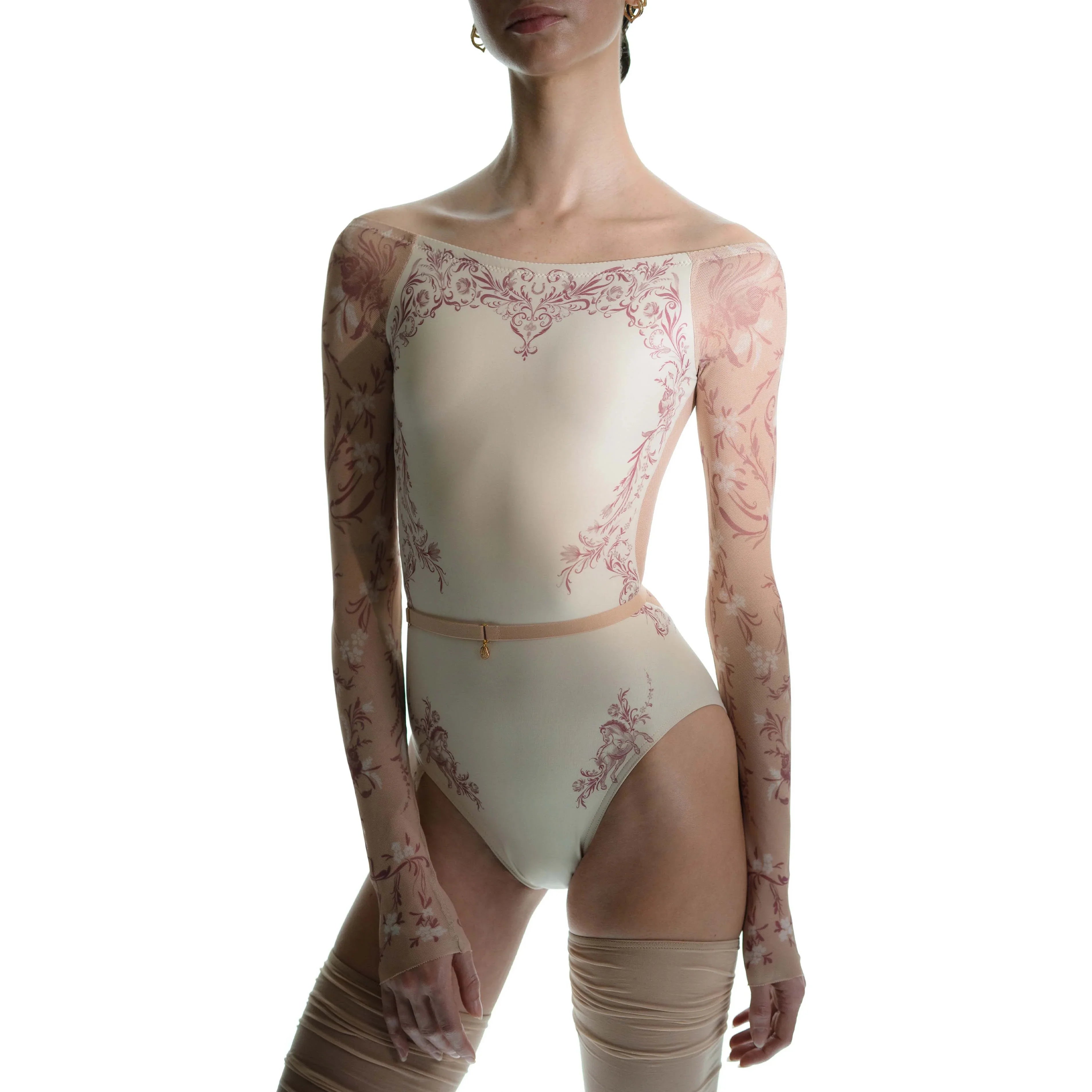 Women White "PORCELAIN SKIN" Long Sleeves Ballet Onesies(252LE26VC/edelweiss/burgundy)