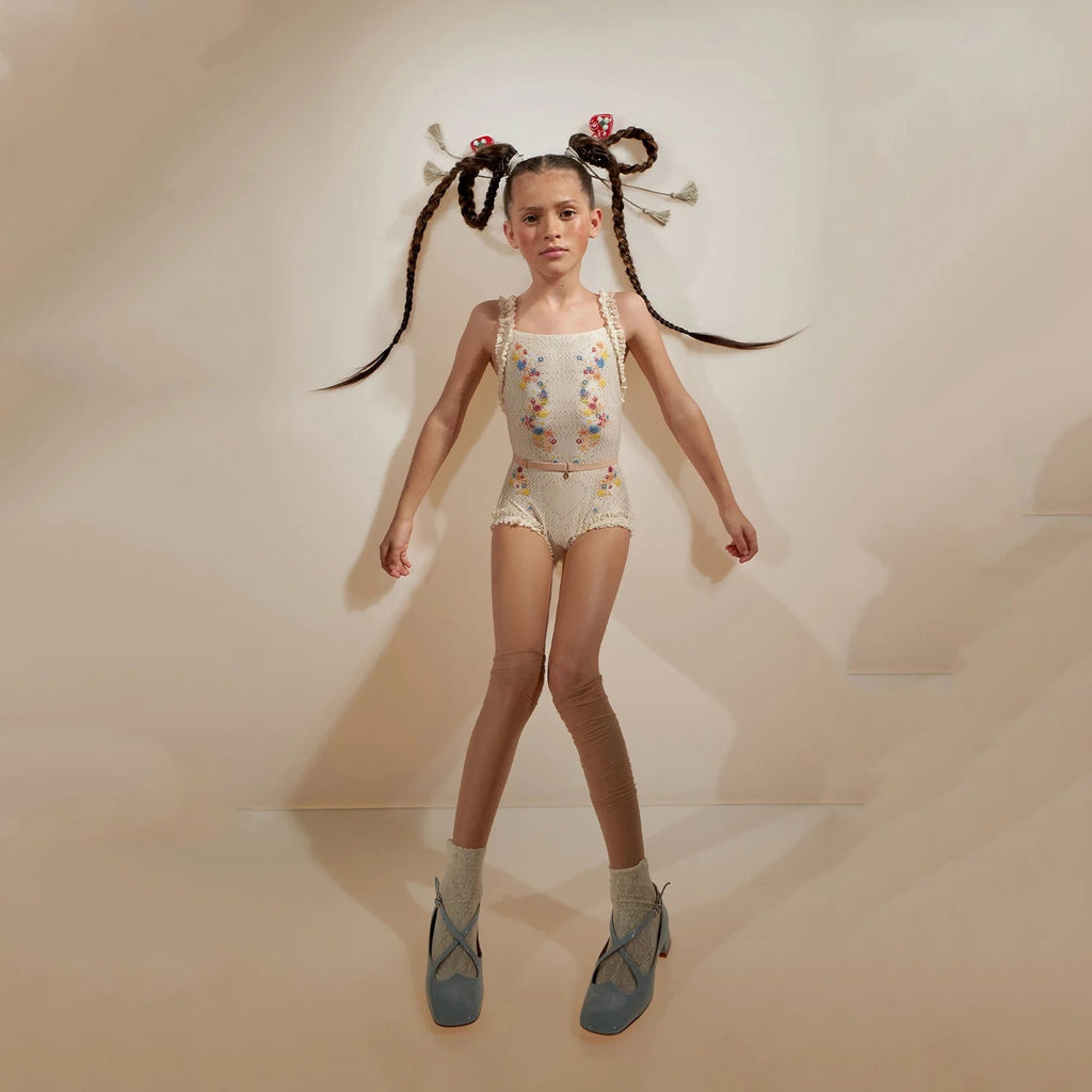 Girls White Embroidered Ballet Onesies