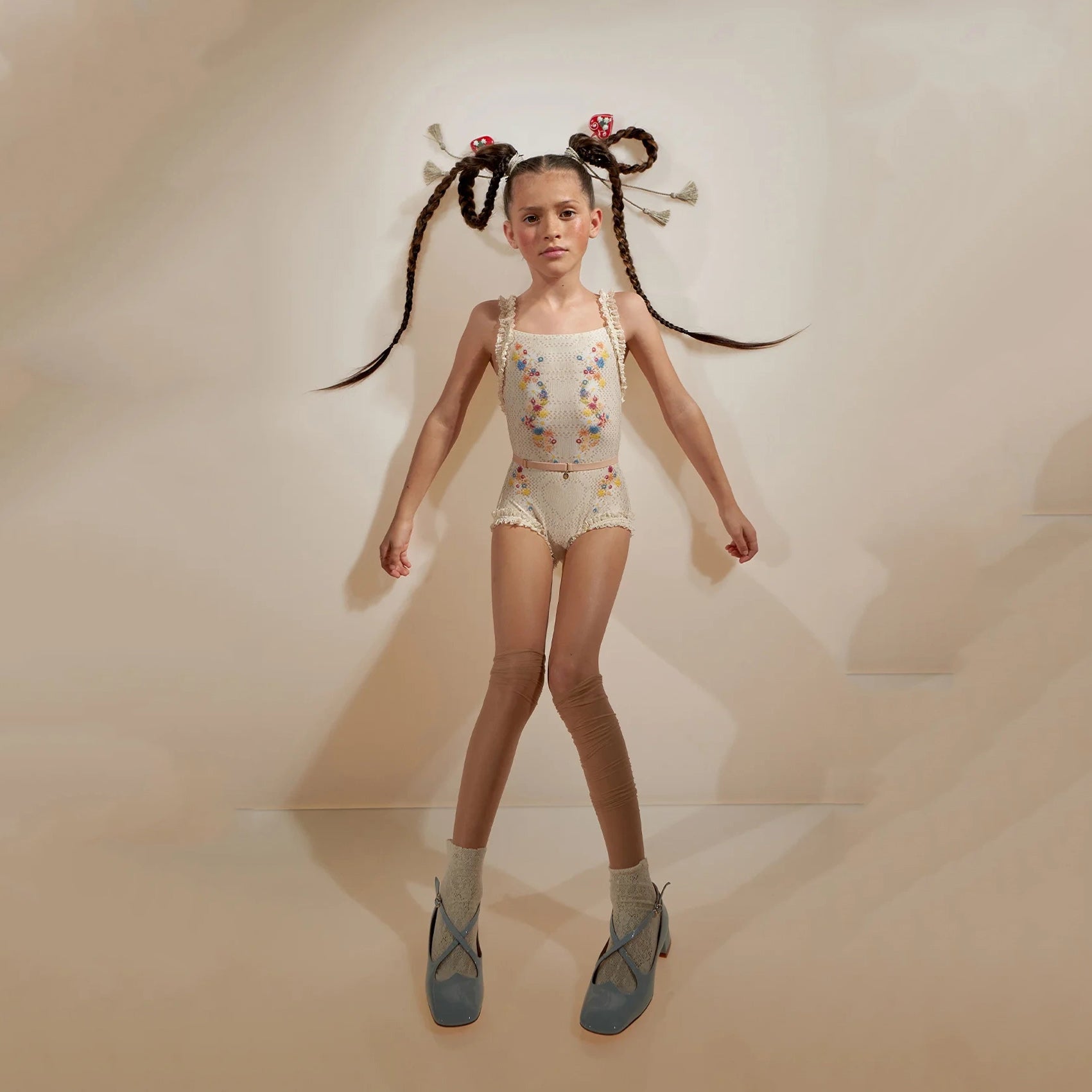 Girls White Embroidered Ballet Onesies
