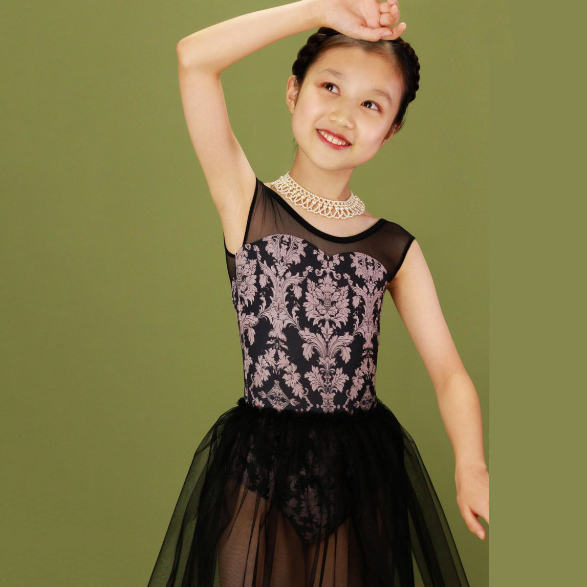 Girls Black "Victorian cats Black tea" Ballet Onesies
